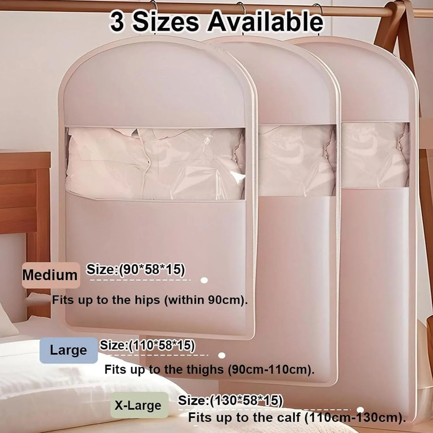 Space Saving Hanging Garment Bag with Self Compression ZipperGarment Duffle Bags for Travel, Hanging Luggage for Storage, Closet Organizers, Dust Cover Clothes Bags for Down Coat (Beige, X-Large)