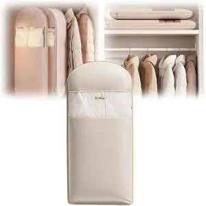 Space Saving Hanging Garment Bag with Self Compression ZipperGarment Duffle Bags for Travel, Hanging Luggage for Storage, Closet Organizers, Dust Cover Clothes Bags for Down Coat (Beige, X-Large)