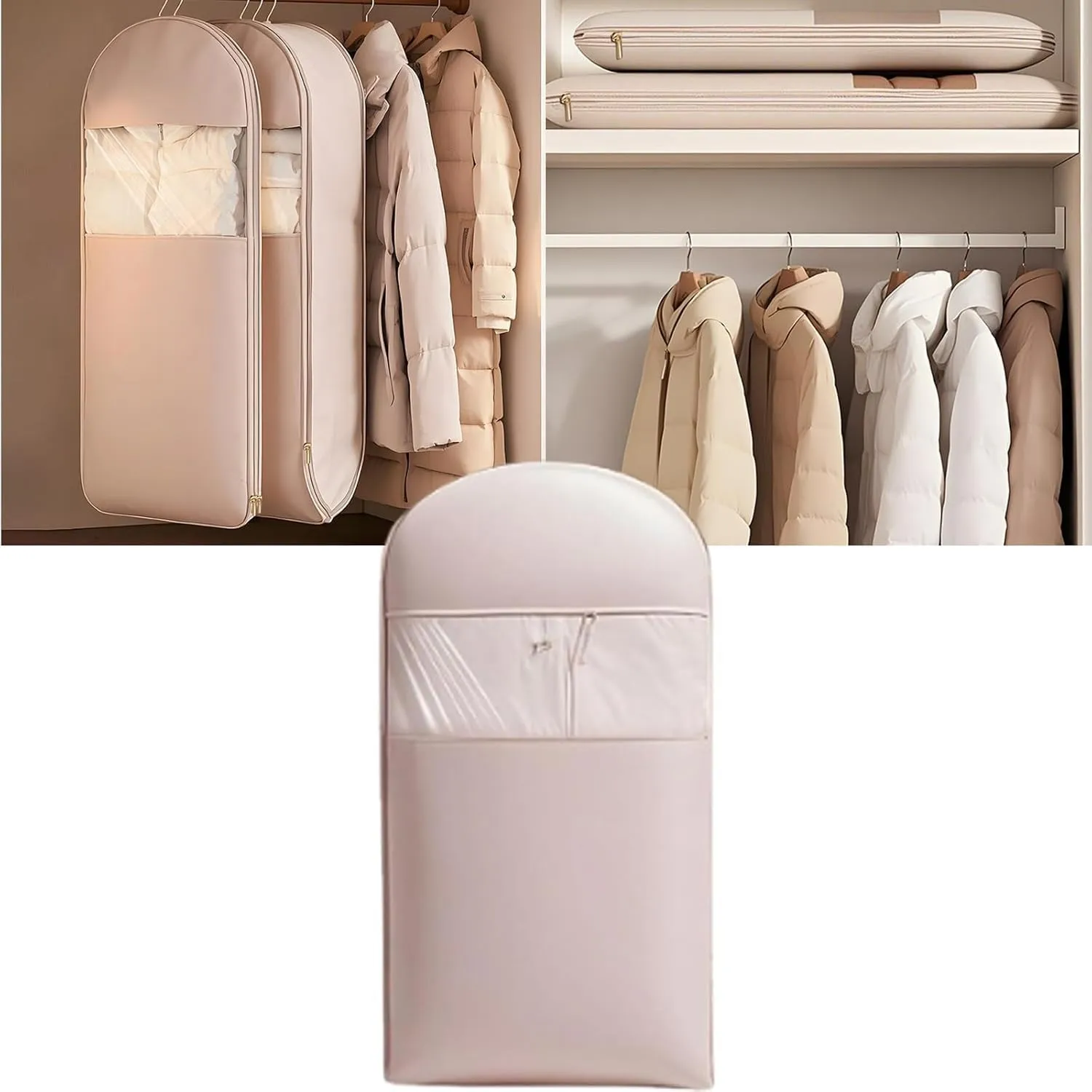 Space Saving Hanging Garment Bag with Self Compression Zipper,Space Saving Hanging Protector,Heavy Duty Garment Bag for down Coat,For Closet Storage