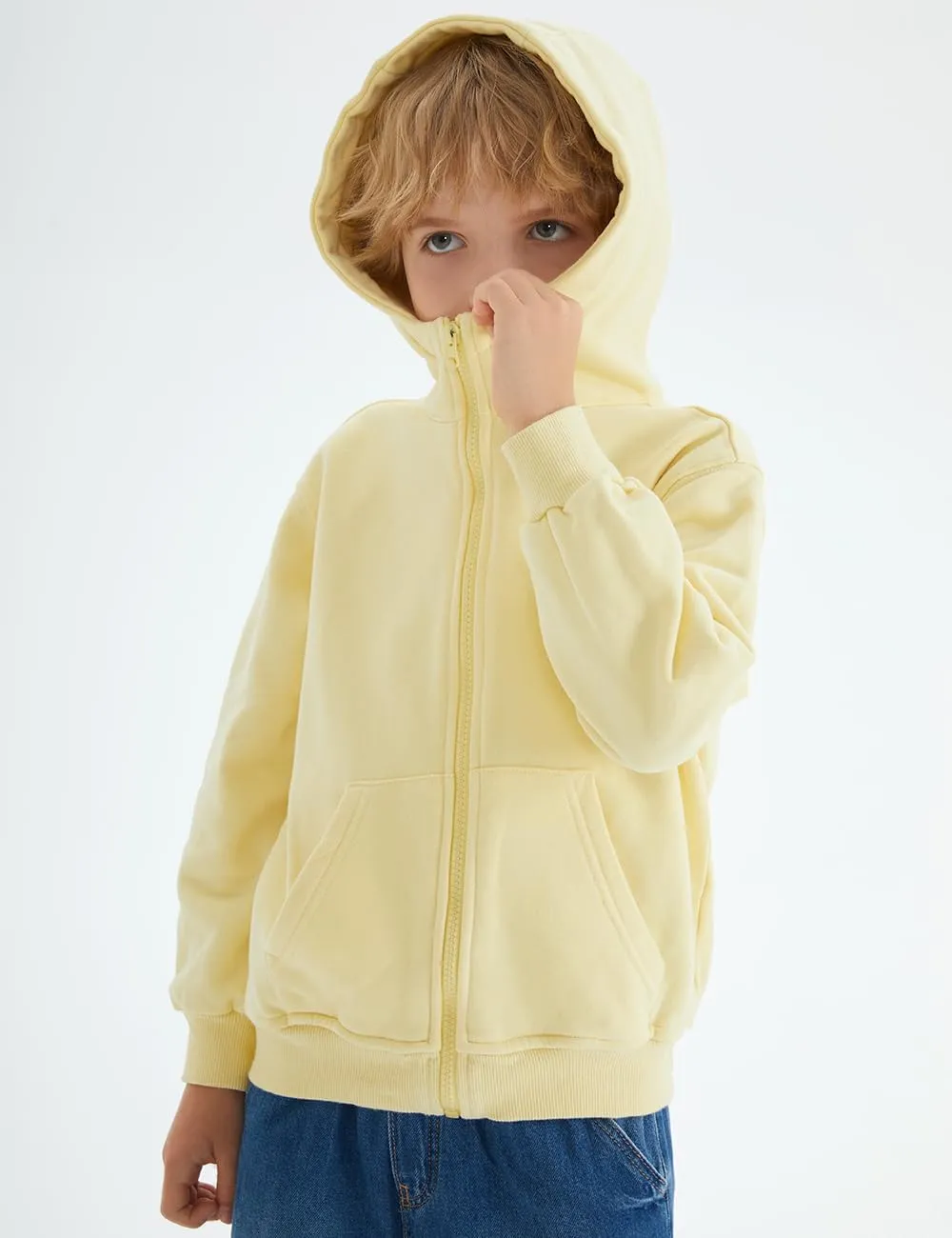 Spring&Gege Boys Full Zip Hoodies High Neck Mid-weight Fleece Hooded Sweatshirts for Children