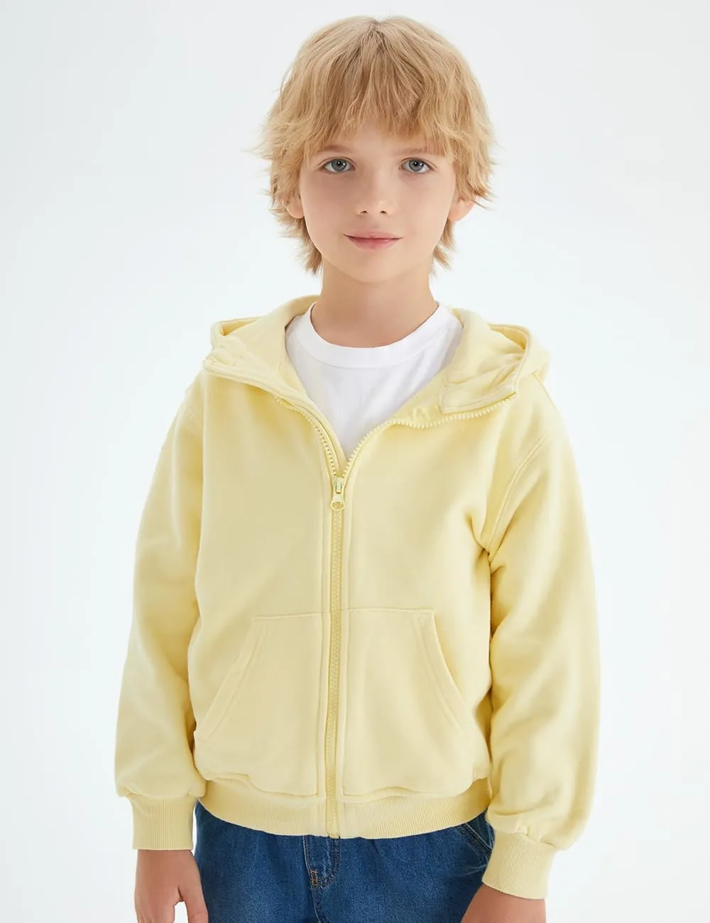 Spring&Gege Boys Full Zip Hoodies High Neck Mid-weight Fleece Hooded Sweatshirts for Children