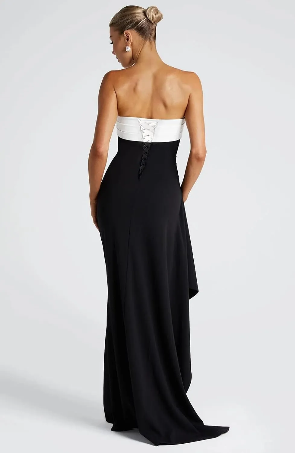 Strapless Chiffon Prom Dress with Slit Long Corset Mermaid Evening Dresses Ruched Formal Party Gown