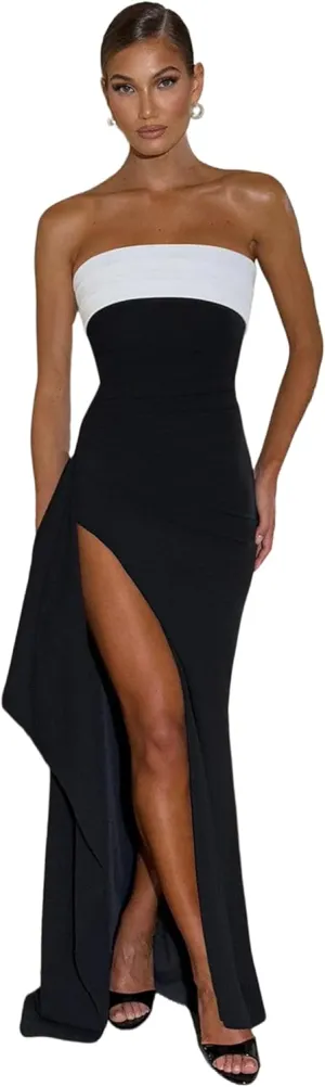 Strapless Chiffon Prom Dress with Slit Long Corset Mermaid Evening Dresses Ruched Formal Party Gown