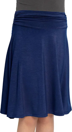 STRETCH IS COMFORT Girl's Knee Length Flowy Skirt Navy Blue Small