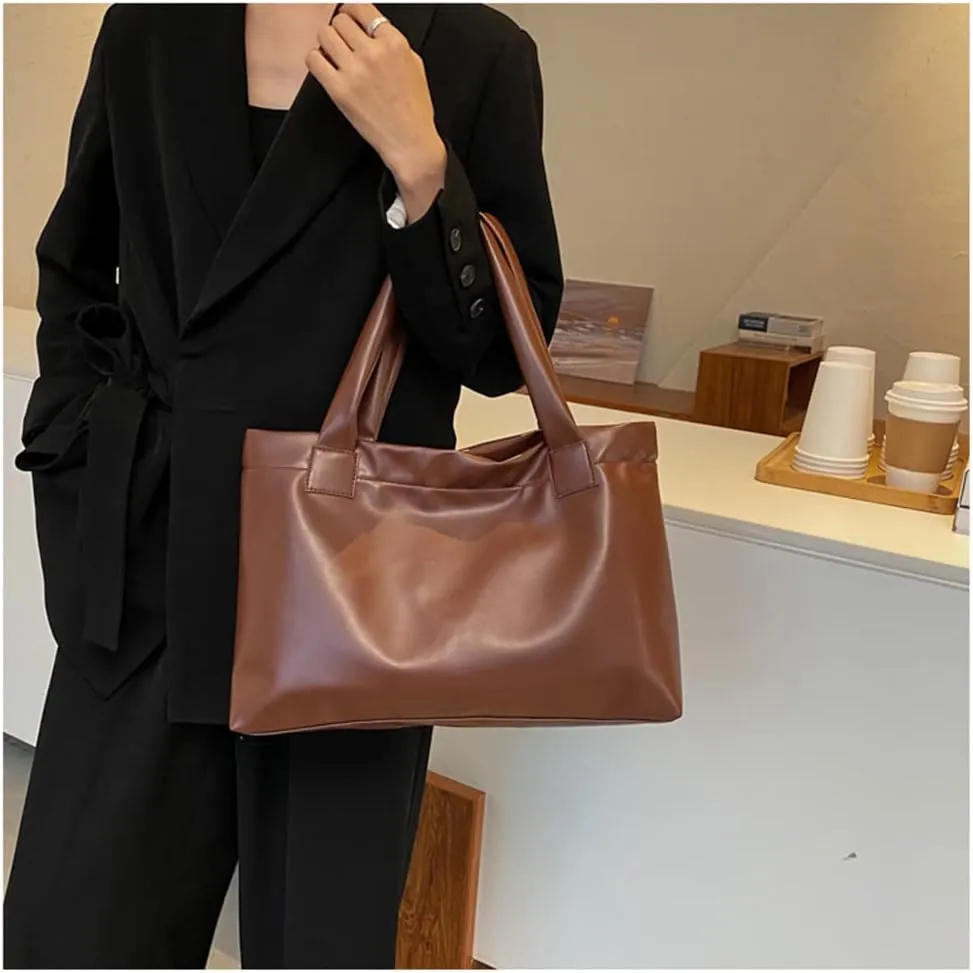 Stylish Brown Leather Handbag for Women - Casual Shoulder Bag, Top Handle Tote Purse