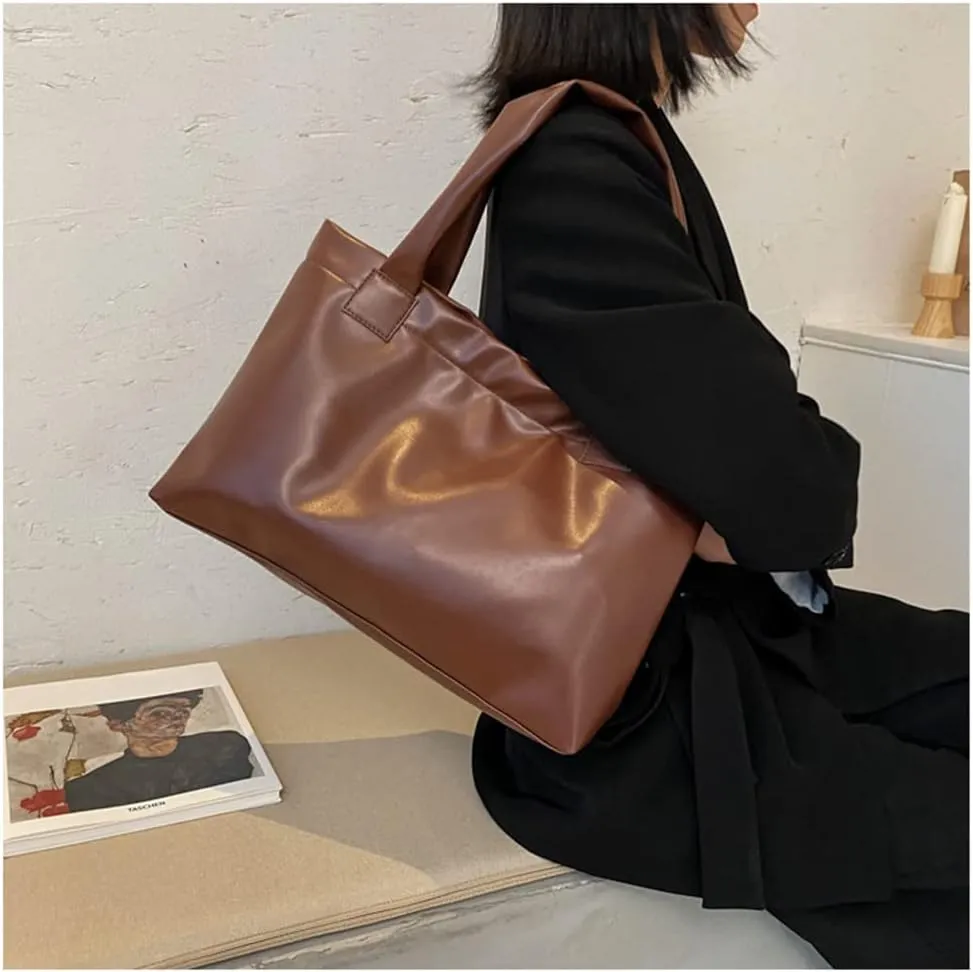 Stylish Brown Leather Handbag for Women - Casual Shoulder Bag, Top Handle Tote Purse