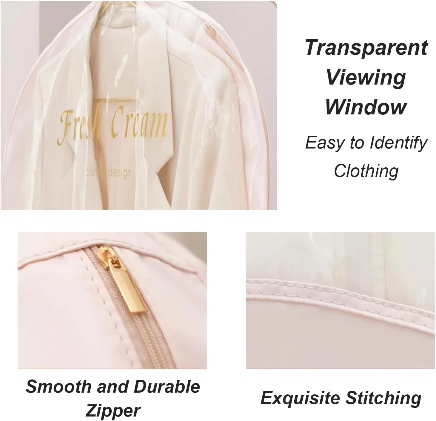 Suit Bags for Closet Storage with Clear Window, Garment Bags for Hanging Clothes Fully Enclosed with Zipper for T-Shirt, Jacket, Suits, Coats(Pink,58x90cm/23x35in)
