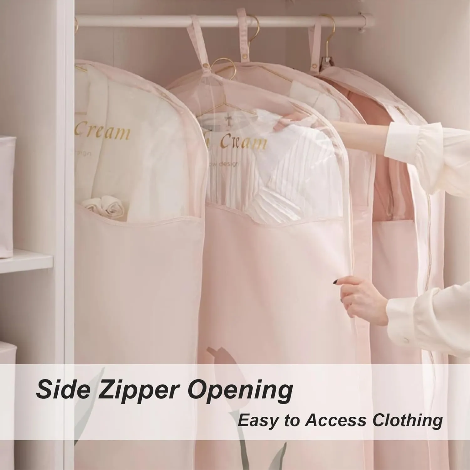 Suit Bags for Closet Storage with Clear Window, Garment Bags for Hanging Clothes Fully Enclosed with Zipper for T-Shirt, Jacket, Suits, Coats(Pink,58x90cm/23x35in)
