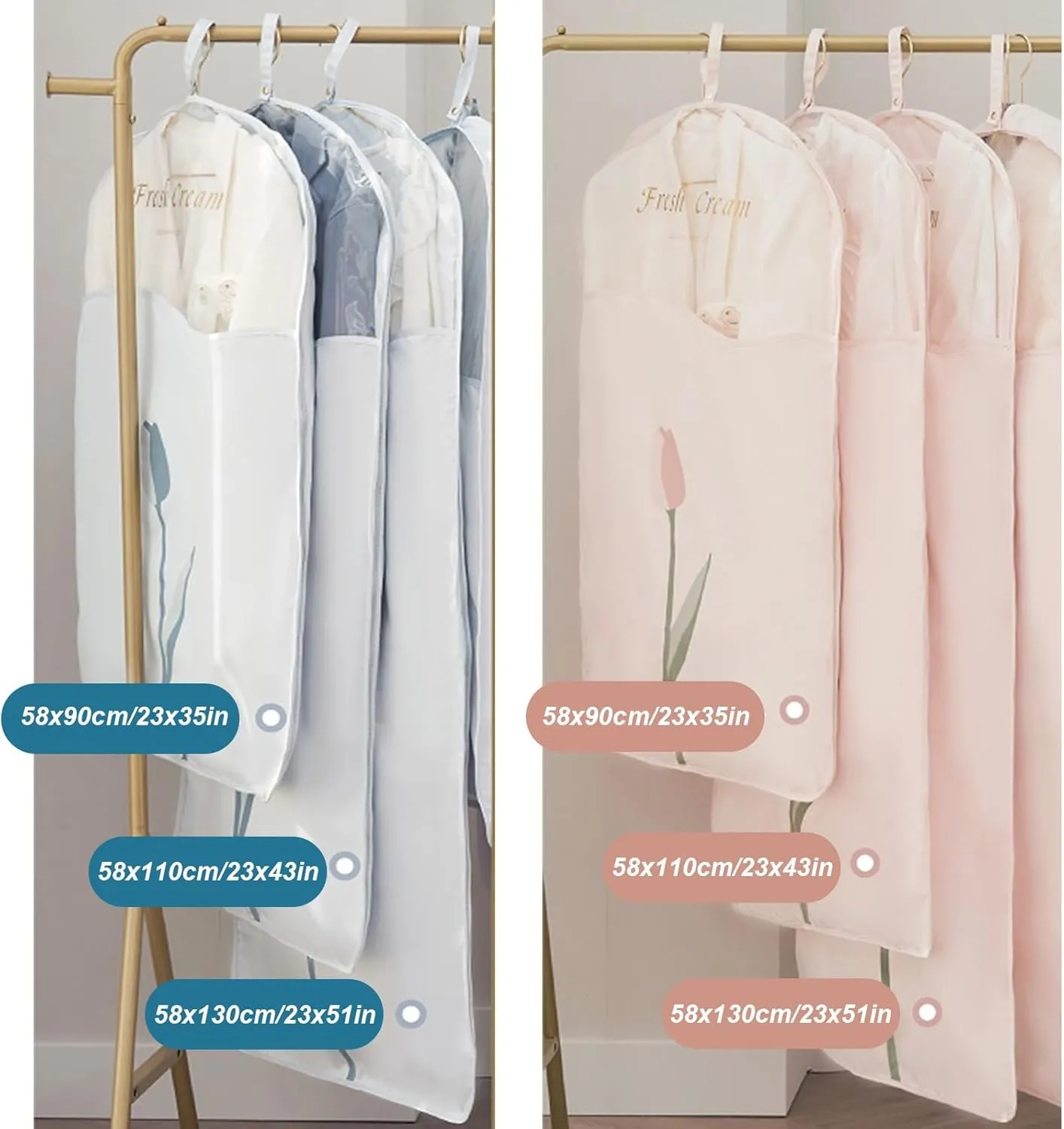 Suit Bags for Closet Storage with Clear Window, Garment Bags for Hanging Clothes Fully Enclosed with Zipper for T-Shirt, Jacket, Suits, Coats(Pink,58x90cm/23x35in)