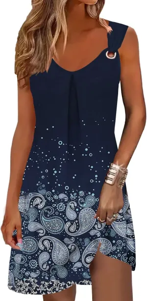 Summer Dresses for Women Scoop Neck O-Ring Shoulder Tank Dress 2025 Casual Mini Beach Sundress