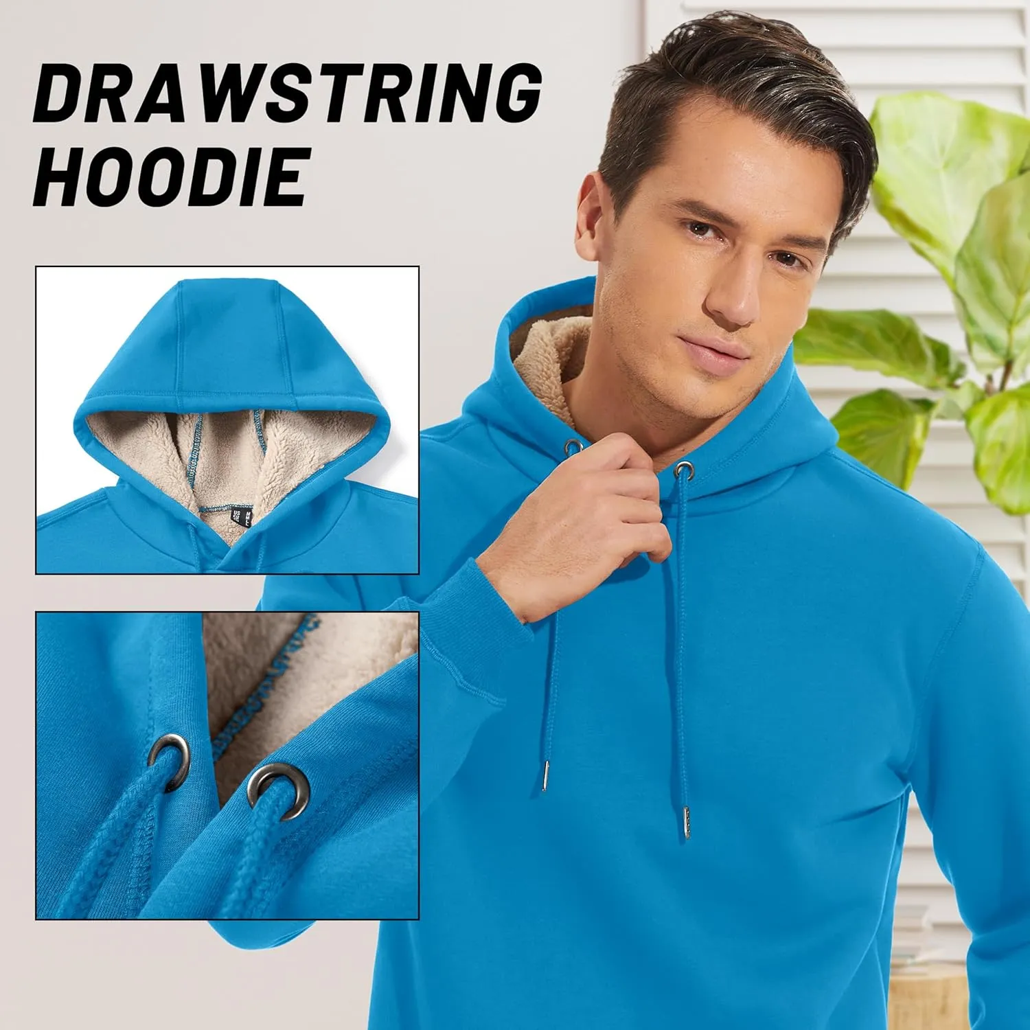 TACVASEN Men's Pullover Hoodie Thick Sherpa Lined Kangaroo Pocket Winter Windproof Warm Fleece Hoodie Athletic Sweatshirts