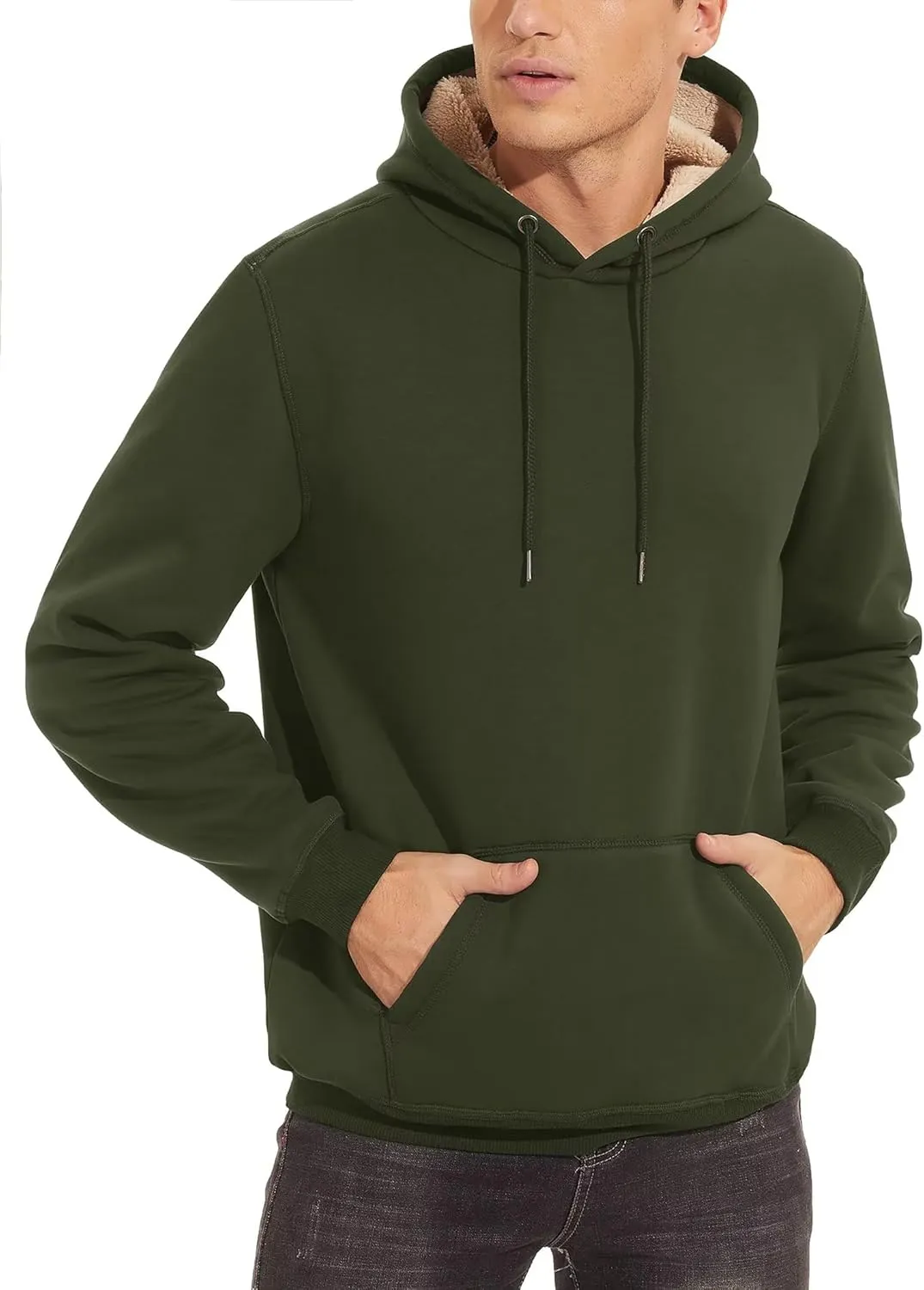 TACVASEN Men's Pullover Hoodie Thick Sherpa Lined Kangaroo Pocket Winter Windproof Warm Fleece Hoodie Athletic Sweatshirts