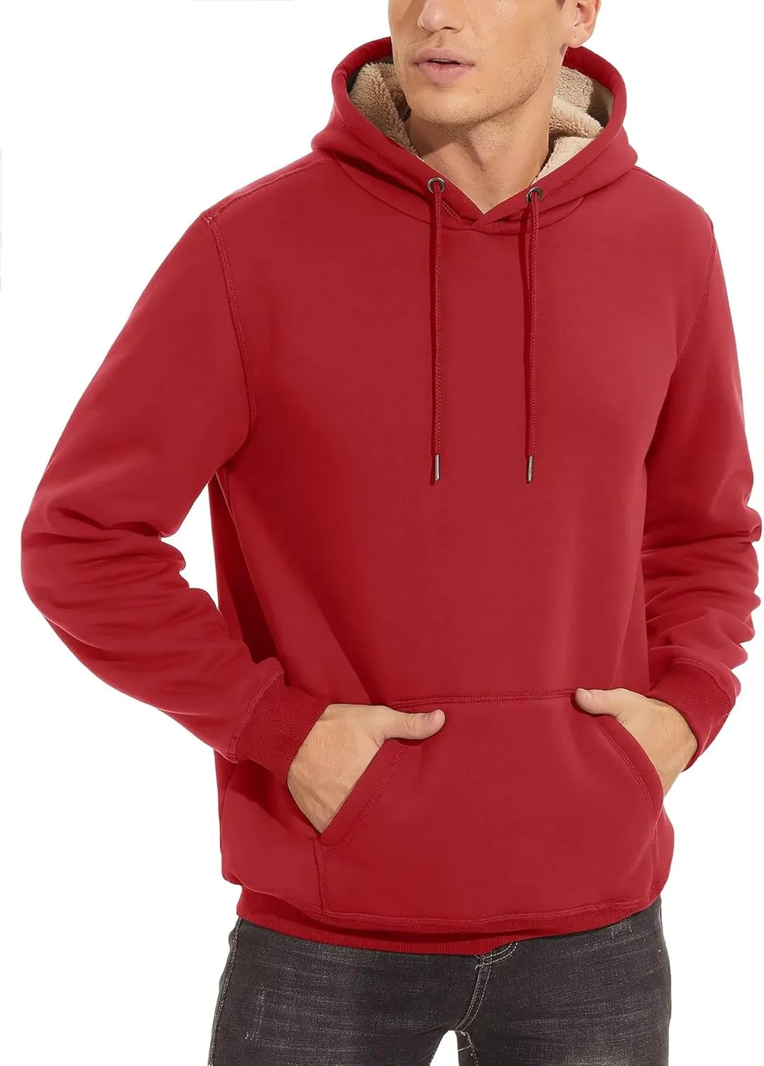 TACVASEN Men's Pullover Hoodie Thick Sherpa Lined Kangaroo Pocket Winter Windproof Warm Fleece Hoodie Athletic Sweatshirts