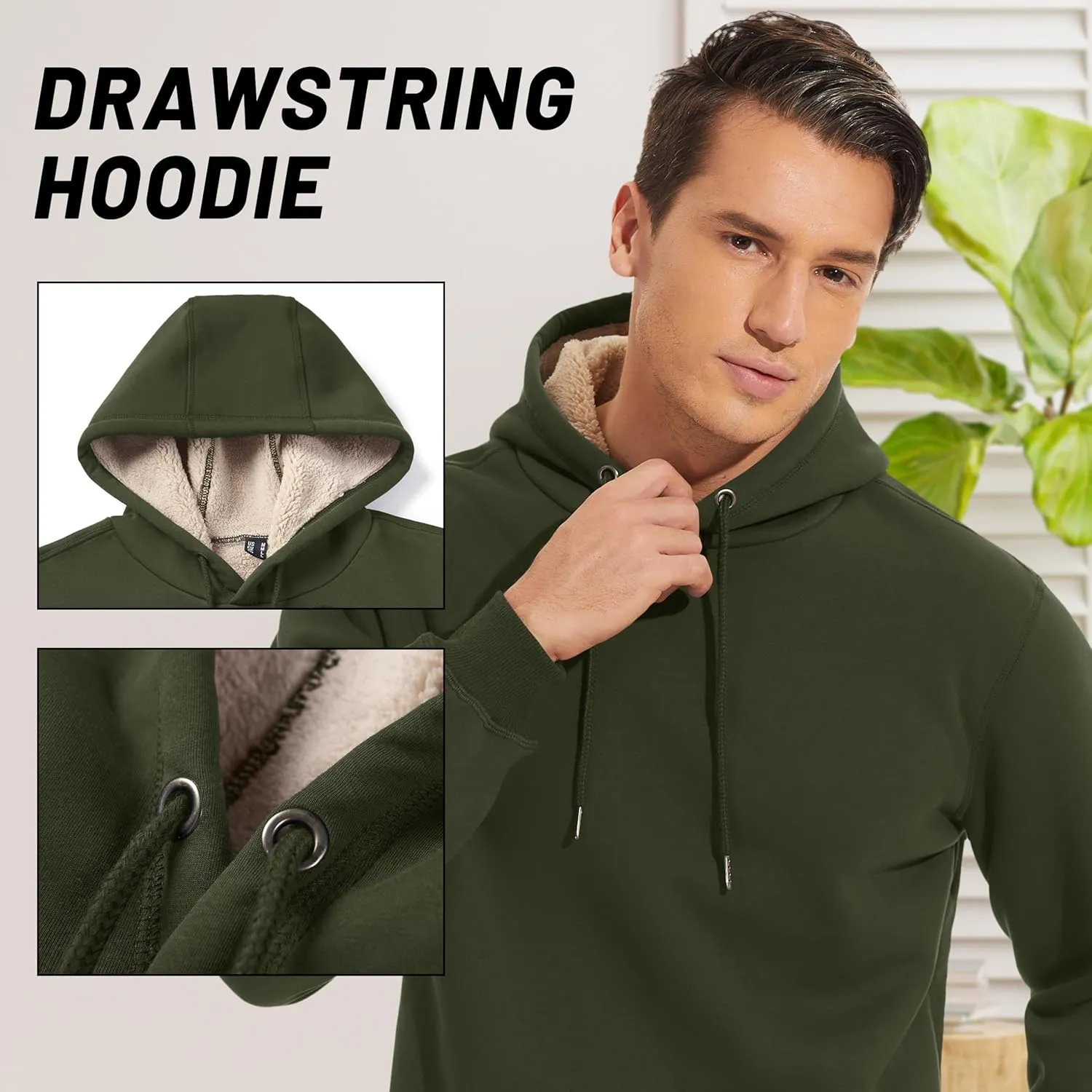 TACVASEN Men's Pullover Hoodie Thick Sherpa Lined Kangaroo Pocket Winter Windproof Warm Fleece Hoodie Athletic Sweatshirts