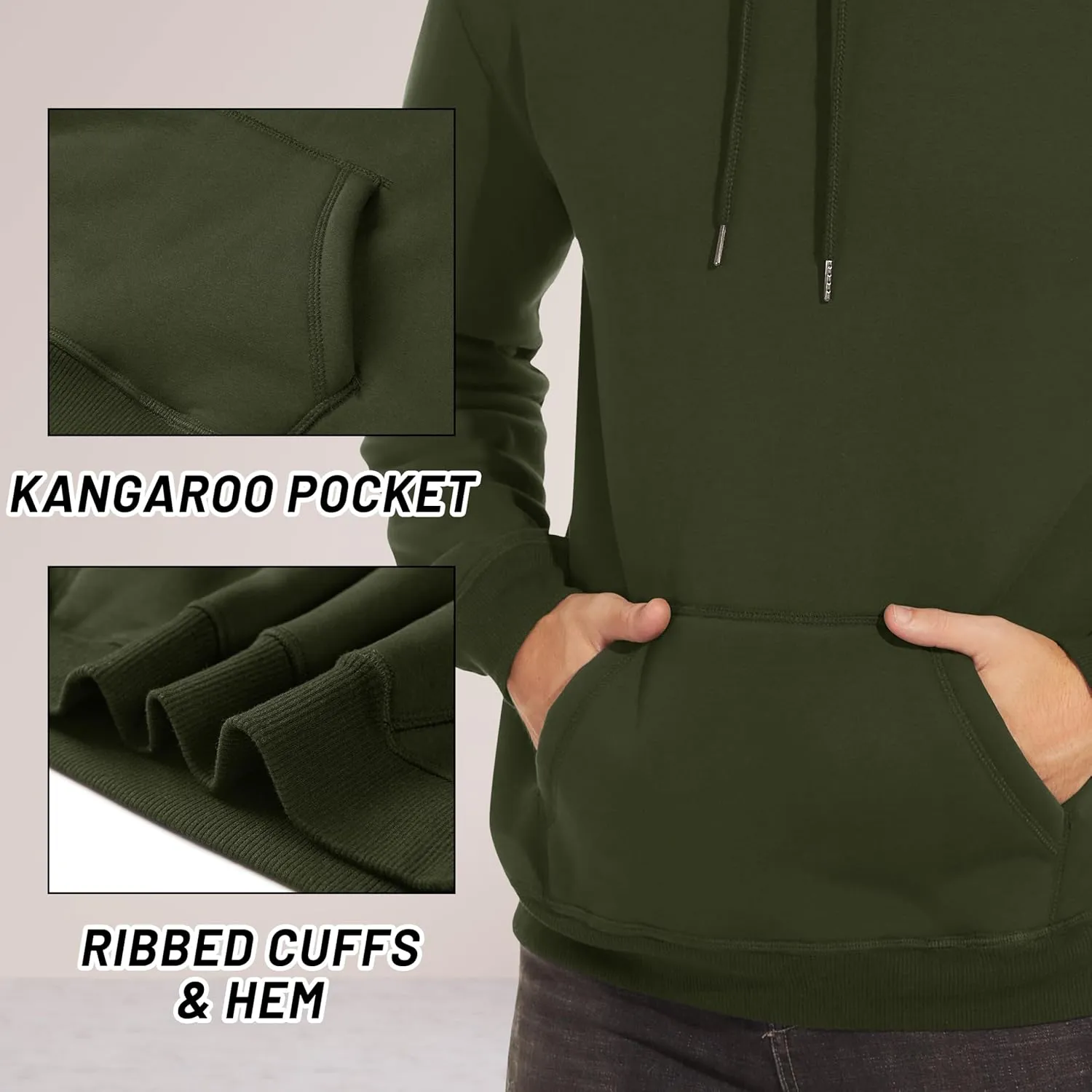 TACVASEN Men's Pullover Hoodie Thick Sherpa Lined Kangaroo Pocket Winter Windproof Warm Fleece Hoodie Athletic Sweatshirts
