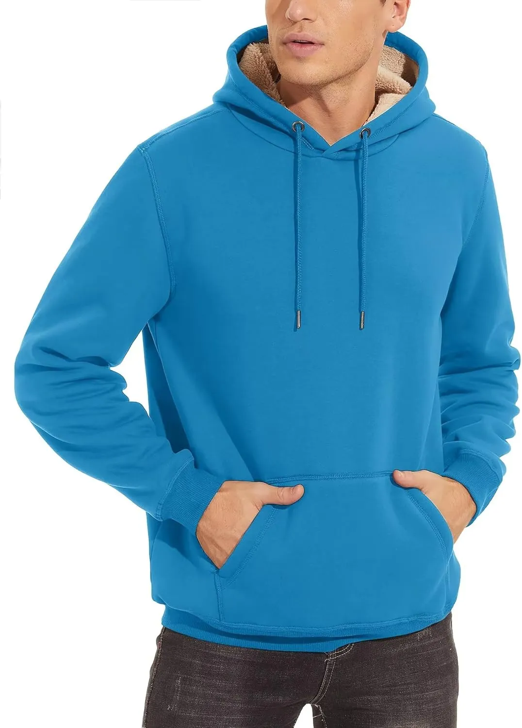 TACVASEN Men's Pullover Hoodie Thick Sherpa Lined Kangaroo Pocket Winter Windproof Warm Fleece Hoodie Athletic Sweatshirts