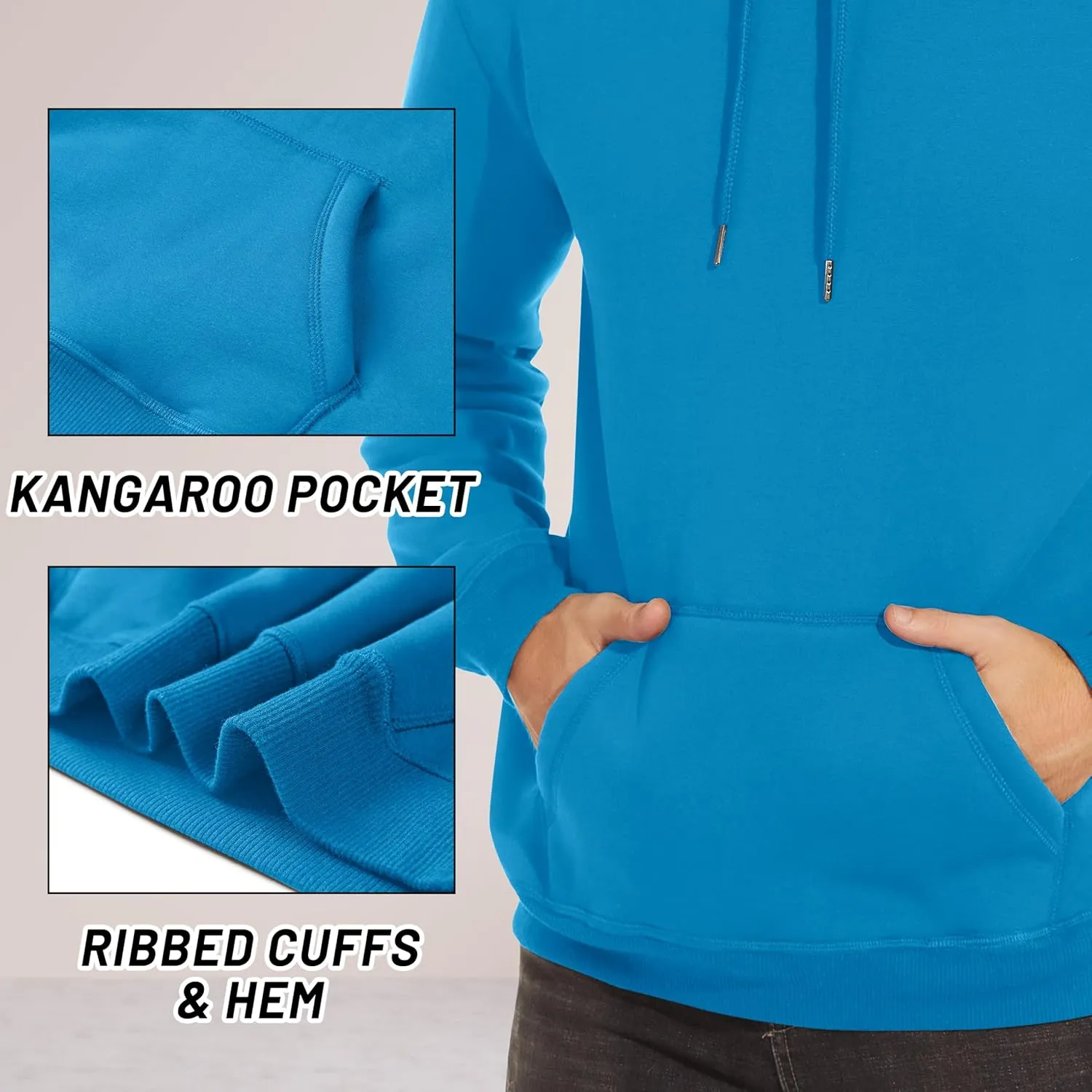 TACVASEN Men's Pullover Hoodie Thick Sherpa Lined Kangaroo Pocket Winter Windproof Warm Fleece Hoodie Athletic Sweatshirts