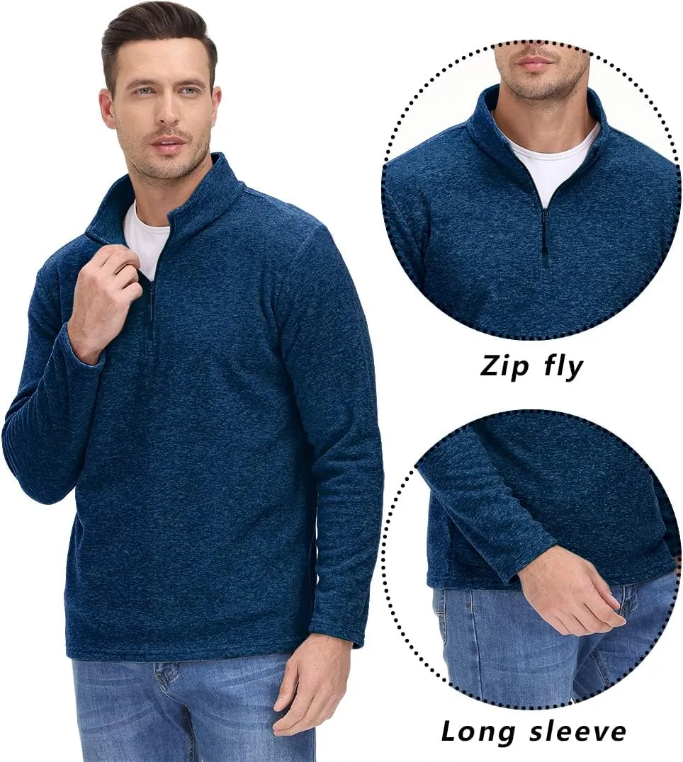 TACVASEN Mens Quarter Zip Sweatshirt Long Sleeve Pullover 1/4 Zip Up Golf Shirt for Men Winter Fleece Lined Thermal Sweater