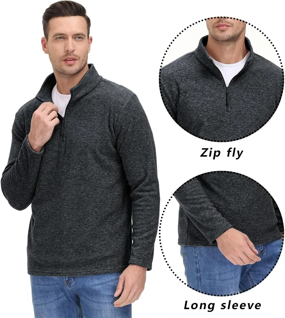 TACVASEN Mens Quarter Zip Sweatshirt Long Sleeve Pullover 1/4 Zip Up Golf Shirt for Men Winter Fleece Lined Thermal Sweater