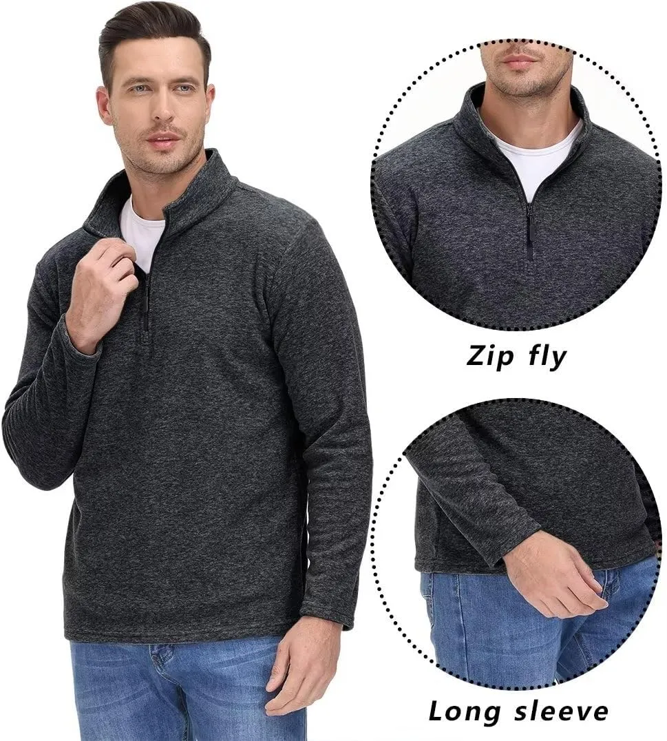 TACVASEN Mens Quarter Zip Sweatshirt Long Sleeve Pullover 1/4 Zip Up Golf Shirt for Men Winter Fleece Lined Thermal Sweater