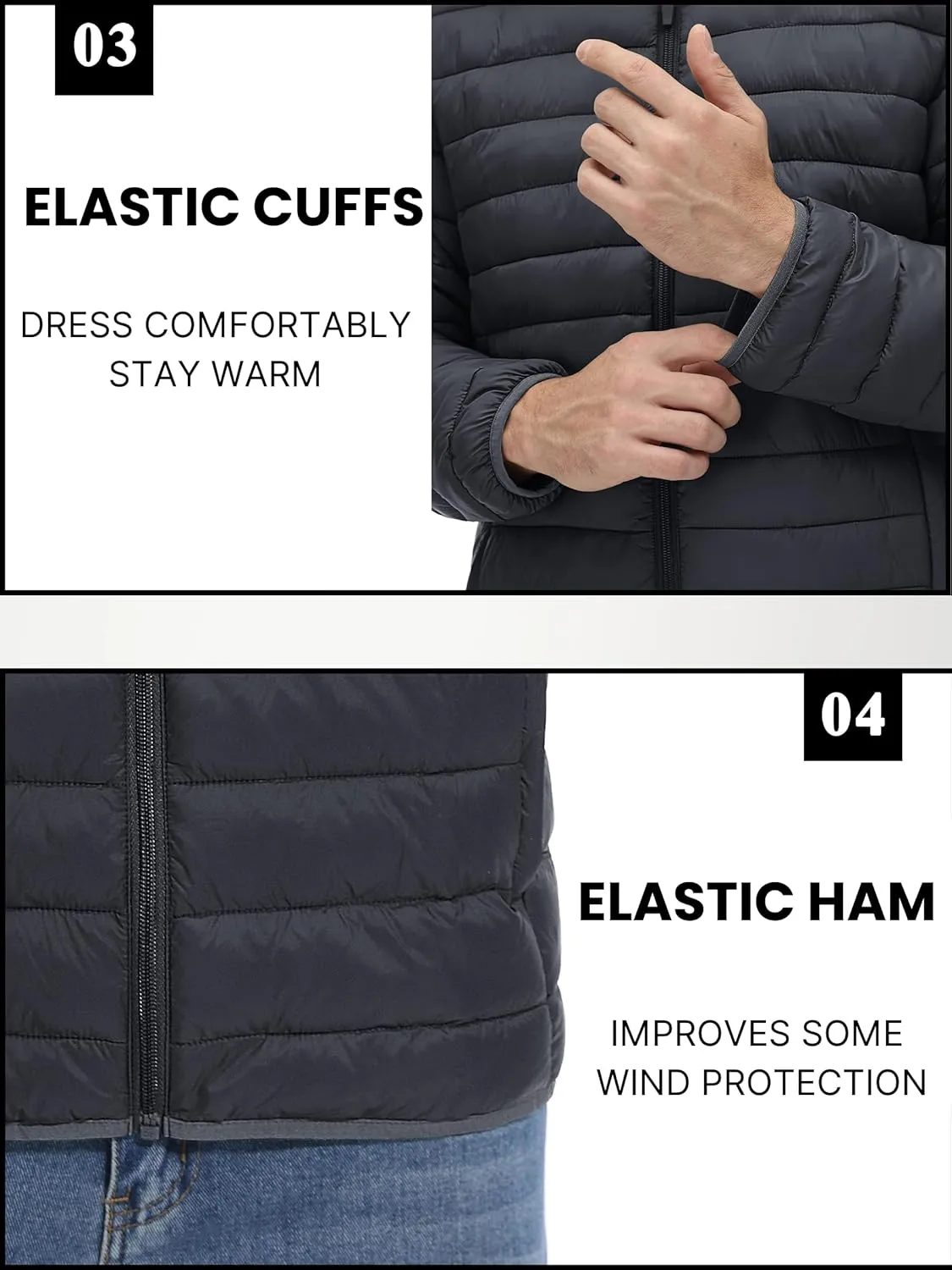 TACVASEN Puffer Jacket for Men Winter Warm Winter Lightweight Coat Water Repellent Windproof Insulated Jacket