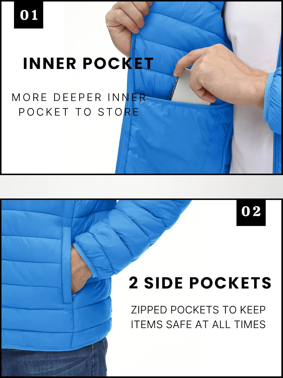 TACVASEN Puffer Jacket for Men Winter Warm Winter Lightweight Coat Water Repellent Windproof Insulated Jacket