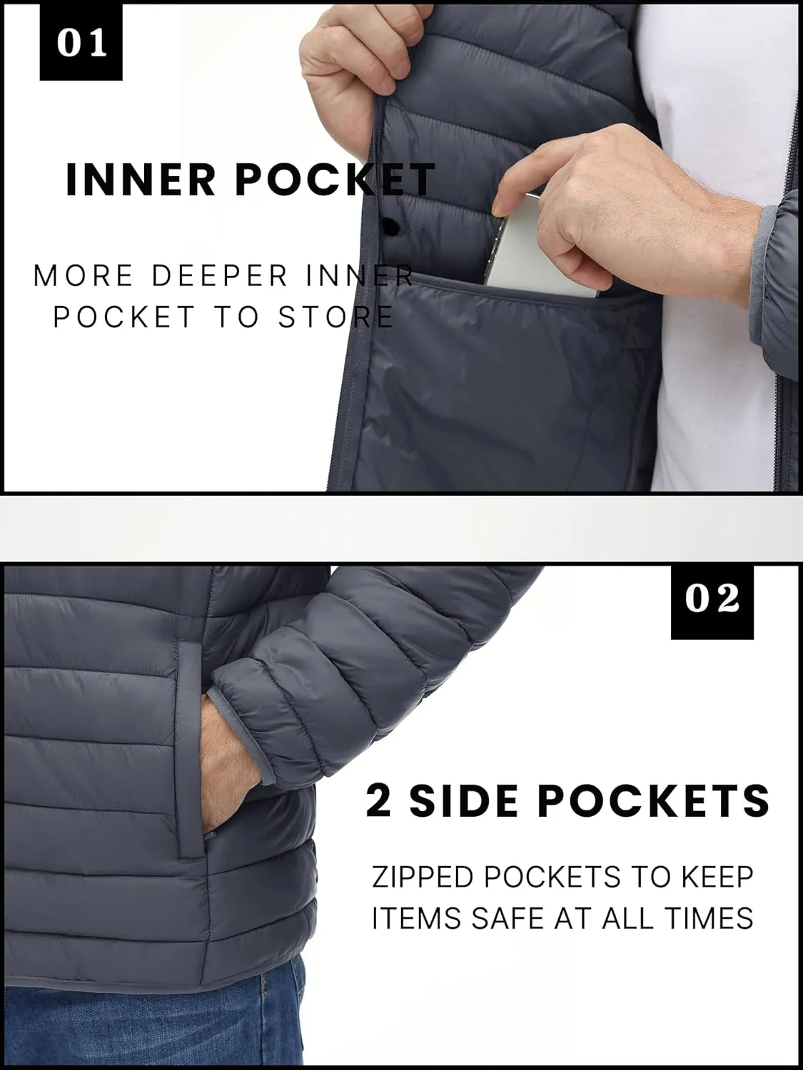 TACVASEN Puffer Jacket for Men Winter Warm Winter Lightweight Coat Water Repellent Windproof Insulated Jacket
