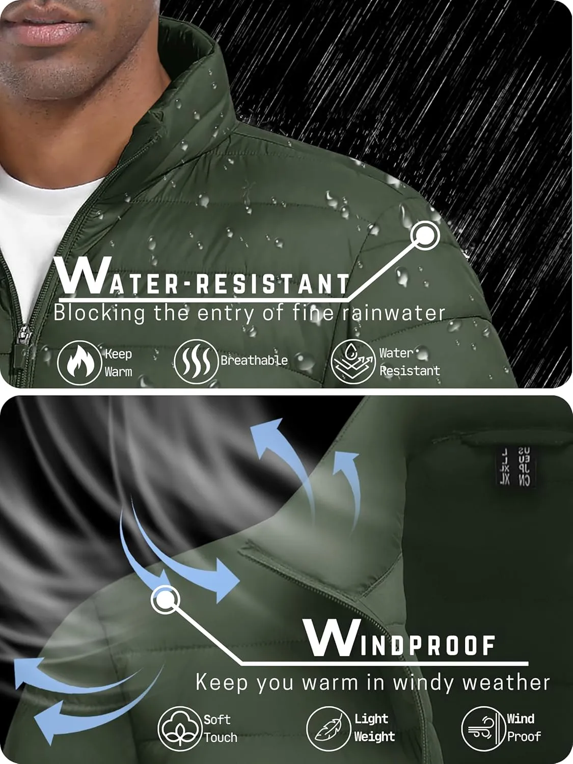 TACVASEN Puffer Jacket for Men Winter Warm Winter Lightweight Coat Water Repellent Windproof Insulated Jacket