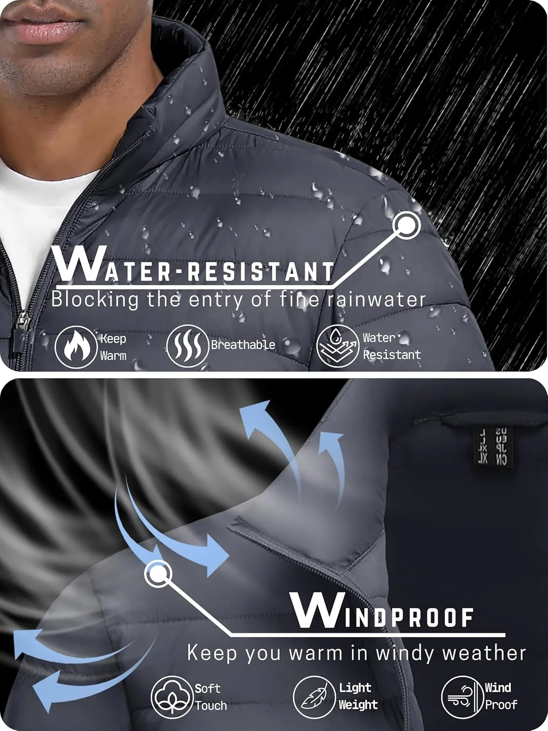 TACVASEN Puffer Jacket for Men Winter Warm Winter Lightweight Coat Water Repellent Windproof Insulated Jacket
