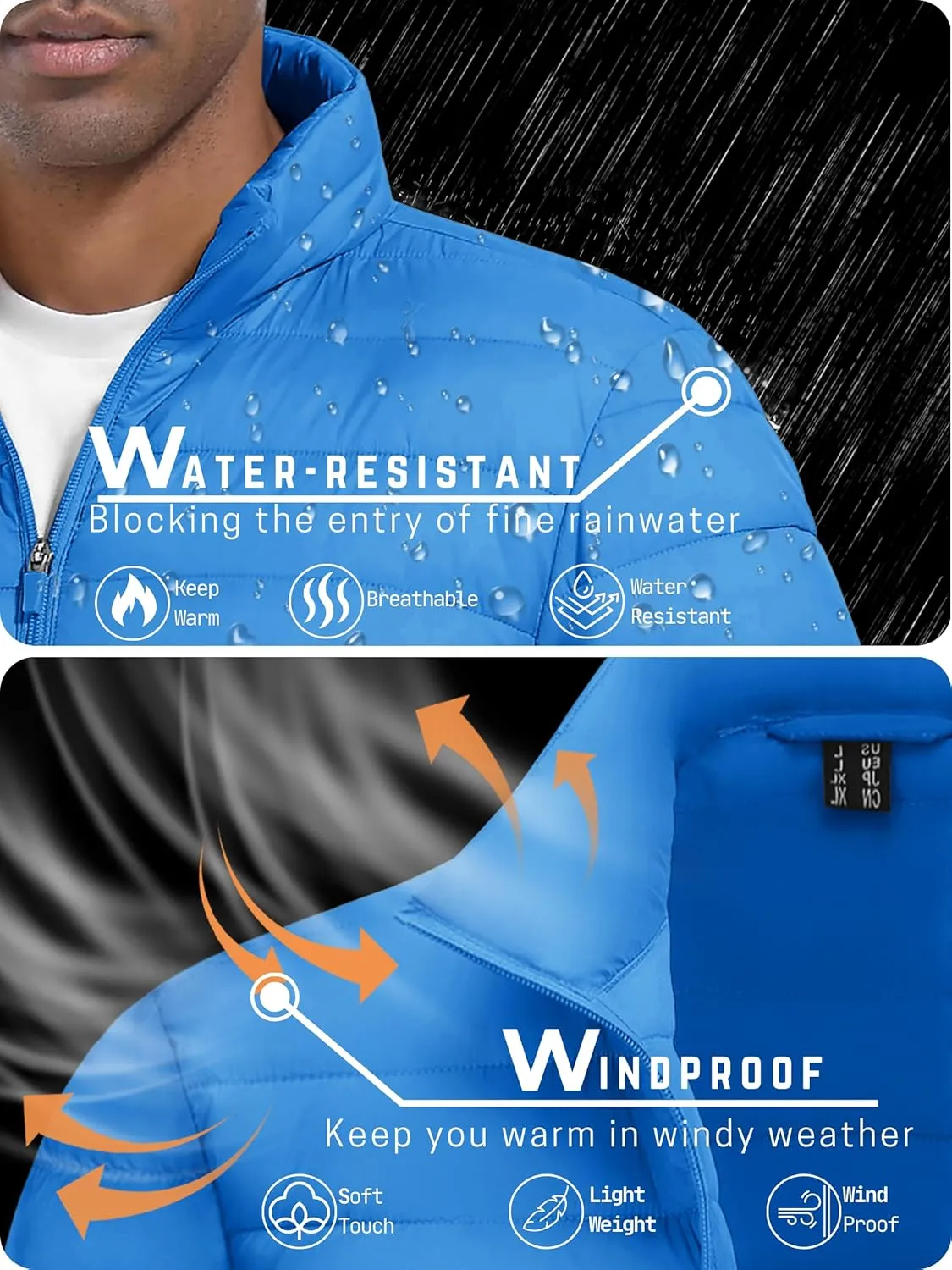 TACVASEN Puffer Jacket for Men Winter Warm Winter Lightweight Coat Water Repellent Windproof Insulated Jacket