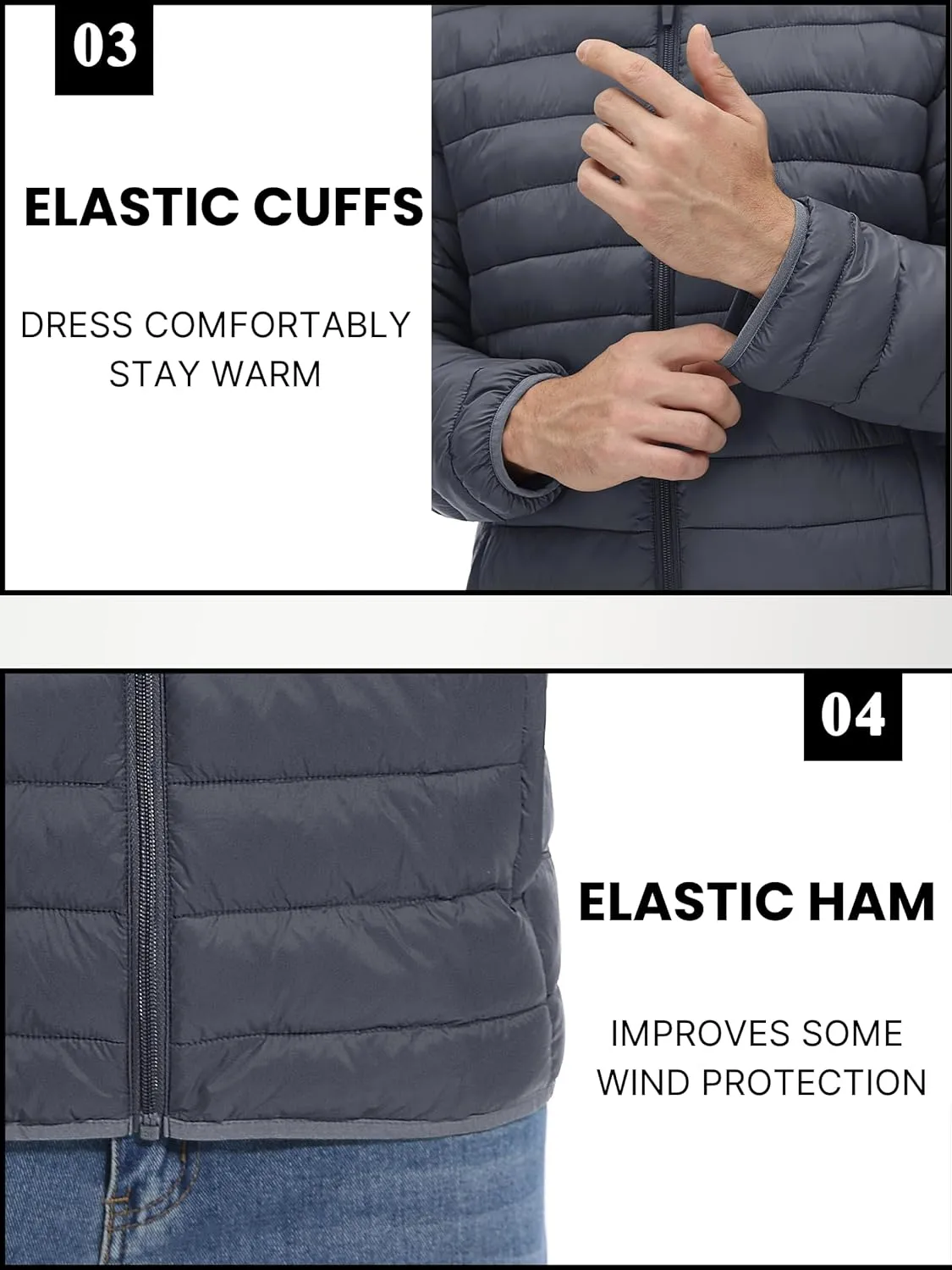 TACVASEN Puffer Jacket for Men Winter Warm Winter Lightweight Coat Water Repellent Windproof Insulated Jacket