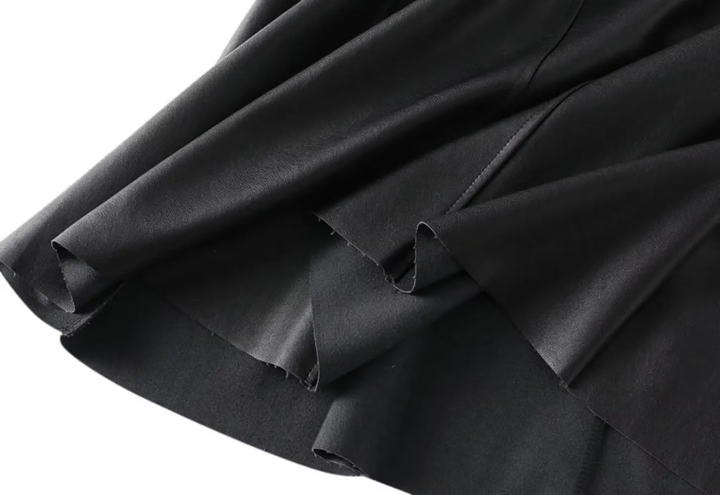 TangDao Women's Retro Faux Leather High Waist Pleated Flare Long A-line Midi Skirt