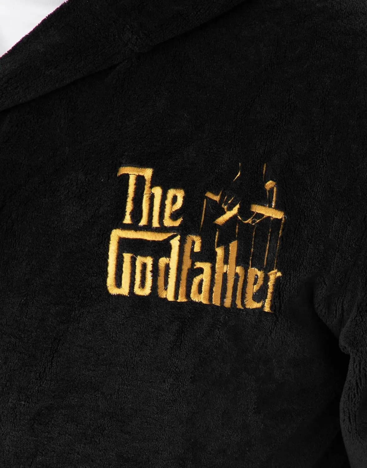 The Godfather Mens Hooded Bathrobe | Adults Black Film Dressing Gown | Don Fleece Loungewear Bathrobe Corleone Family Crest