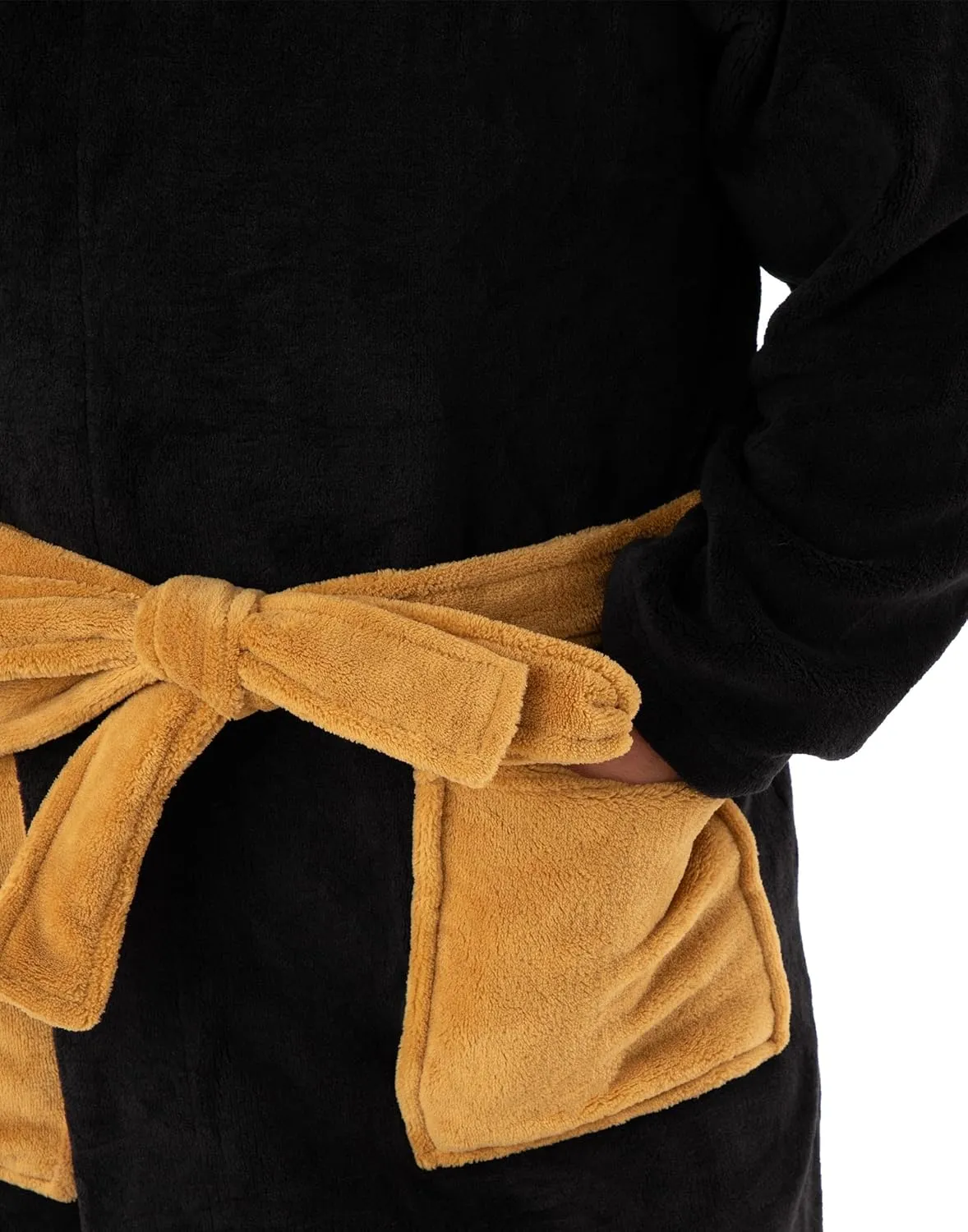 The Godfather Mens Hooded Bathrobe | Adults Black Film Dressing Gown | Don Fleece Loungewear Bathrobe Corleone Family Crest