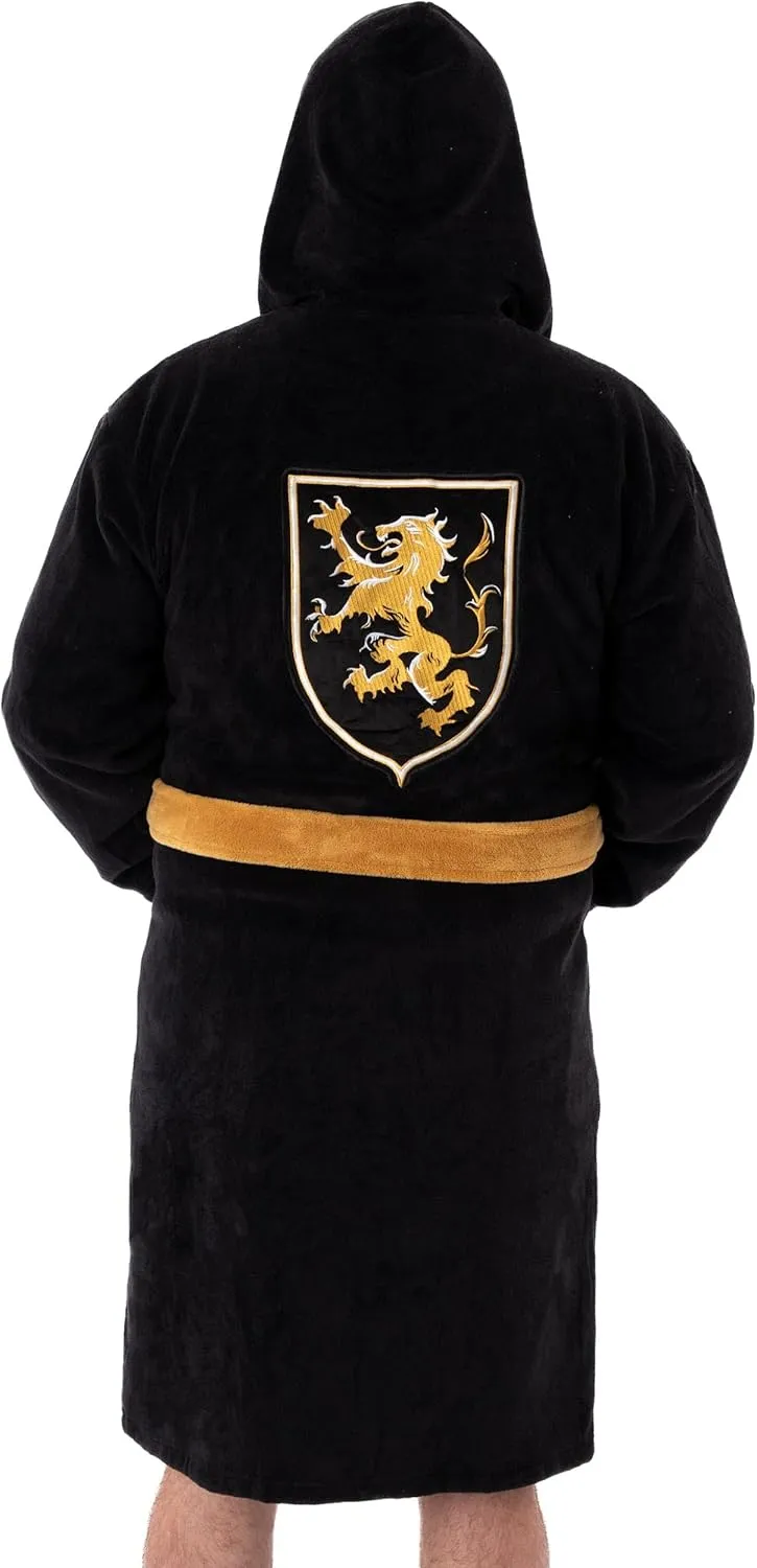 The Godfather Mens Hooded Bathrobe | Adults Black Film Dressing Gown | Don Fleece Loungewear Bathrobe Corleone Family Crest