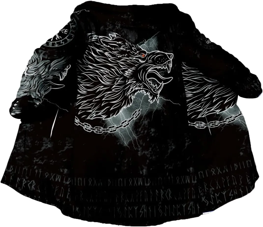 Thick Warm Hooded Cloak For Men Fenrir Wolf Valknut Tattoo Overcoat Coat Windproof Fleece Jacket