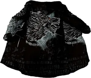 Thick Warm Hooded Cloak For Men Fenrir Wolf Valknut Tattoo Overcoat Coat Windproof Fleece Jacket