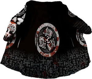 Thick Warm Hooded Cloak For Men For Men Symbol Viking Tattoo Raven Odin Overcoat Windproof Fleece Jacket