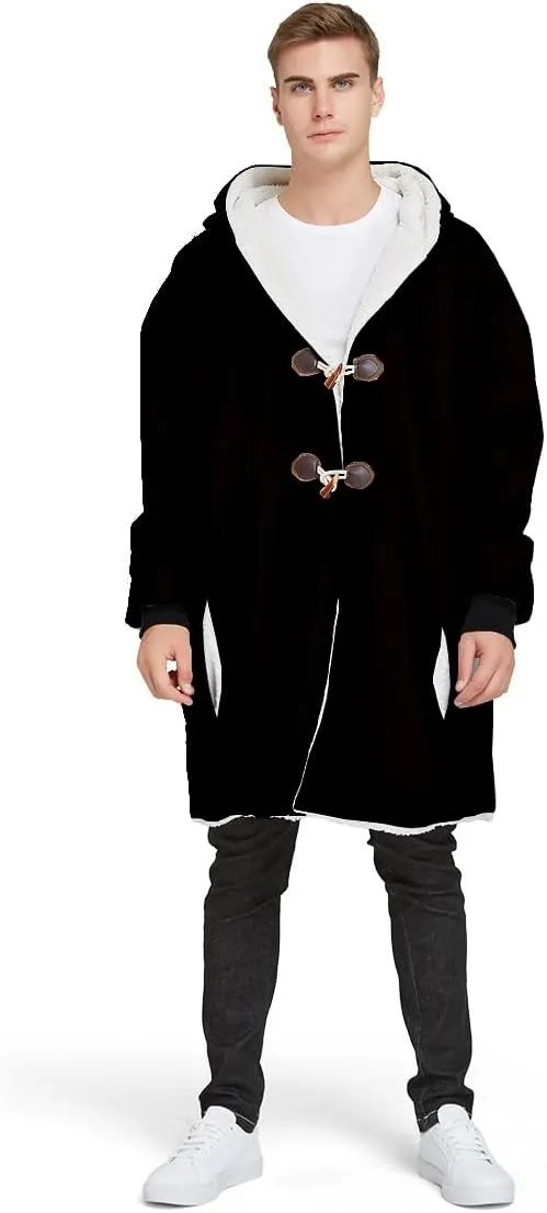 Thick Warm Hooded Cloak For Men For Men Symbol Viking Tattoo Raven Odin Overcoat Windproof Fleece Jacket