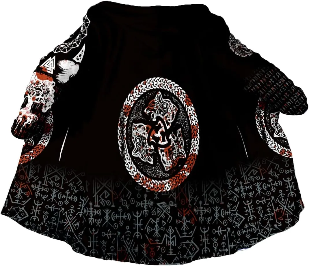 Thick Warm Hooded Cloak For Men For Men Symbol Viking Tattoo Raven Odin Overcoat Windproof Fleece Jacket