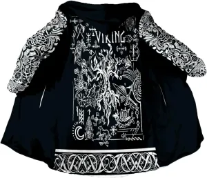Thick Warm Hooded Cloak For Men Viking Wolf And Rave Tattoo Overcoat Windproof Fleece Jacket