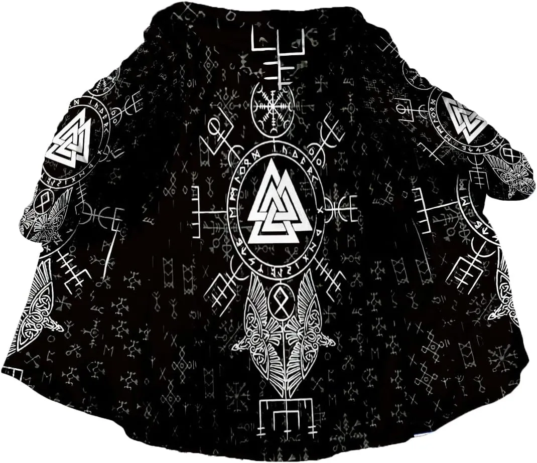 Thick Warm Hooded Cloak For Men Viking Wolf And Rave Tattoo Overcoat Windproof Fleece Jacket