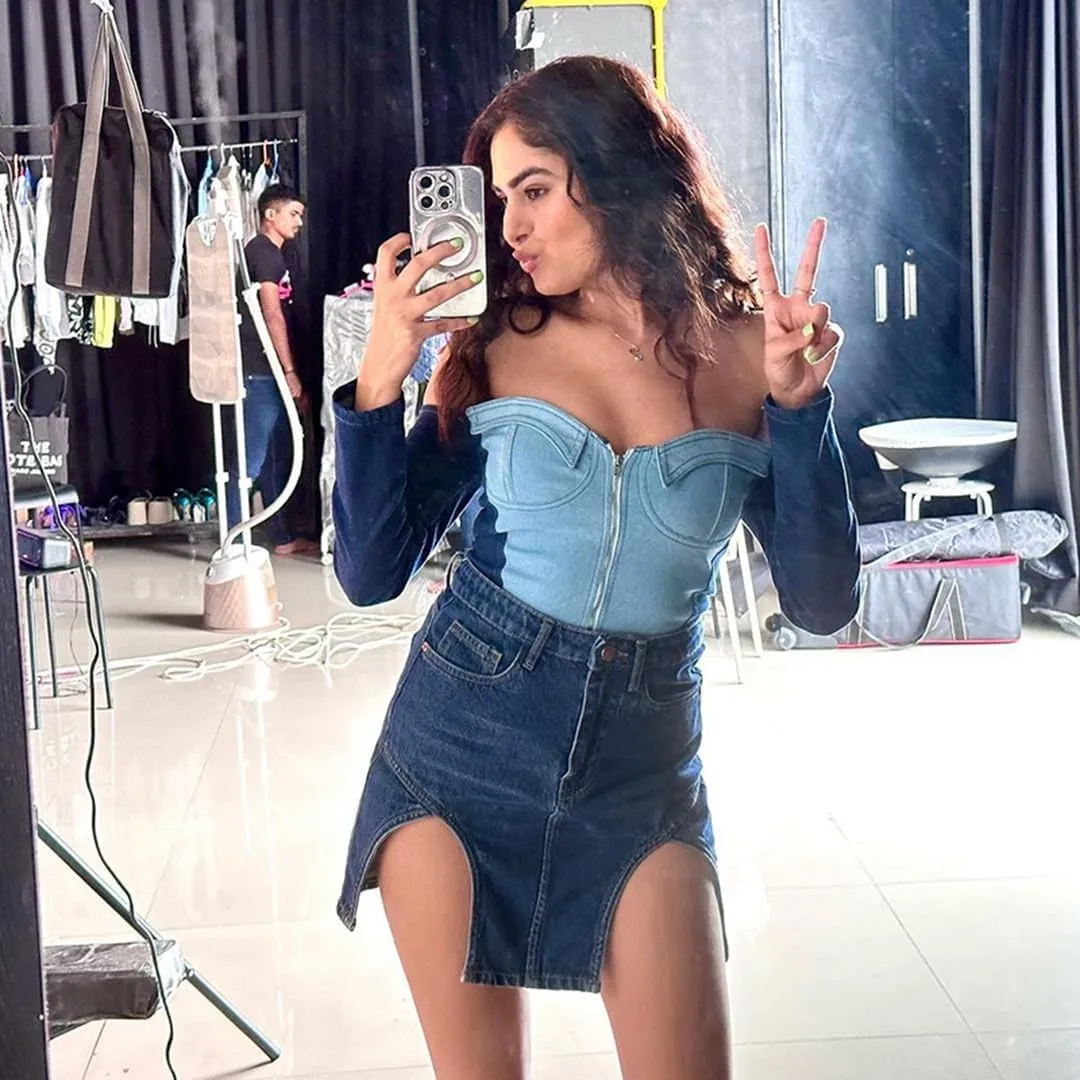 THLAI Womens Mini Sexy Denim Skirt Split High Waisted Spring Summer Solid Skirt