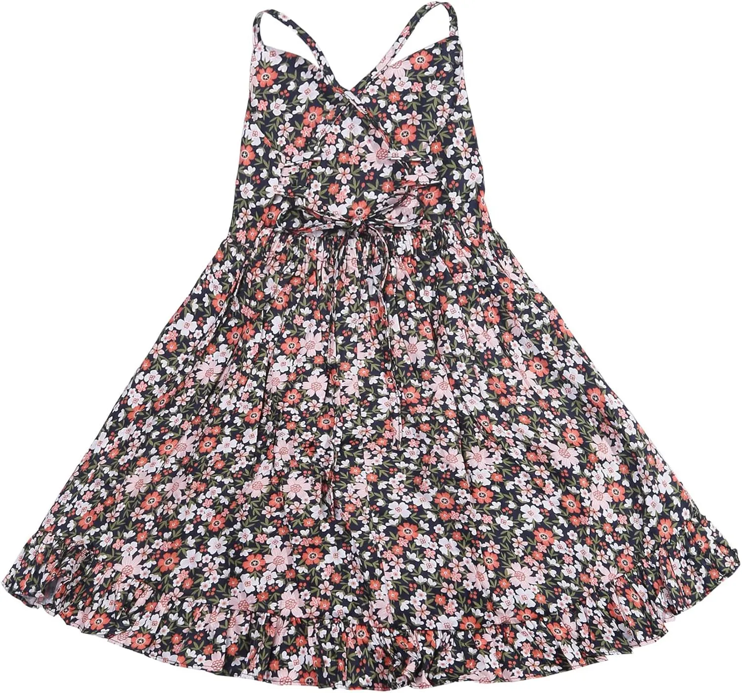 Toddler Vintage Floral Girls Strap Dress Summer Casual Cotton Tea Party Beach Sundress