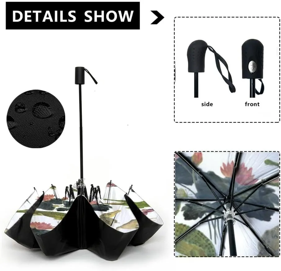 Travel Umbrella for Rain Windproof Cute bear fox worm forest animals tree mushroom cute woodland animals Automatic Cute Portable Compact Umbrella for Women Purse Backpack Car Black Sun UV Protection