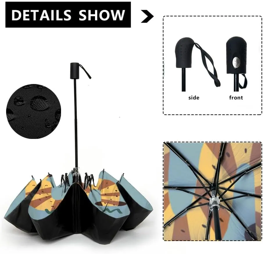 Travel Umbrella for Rain Windproof Cute bear fox worm forest animals tree mushroom cute woodland animals Automatic Cute Portable Compact Umbrella for Women Purse Backpack Car Black Sun UV Protection