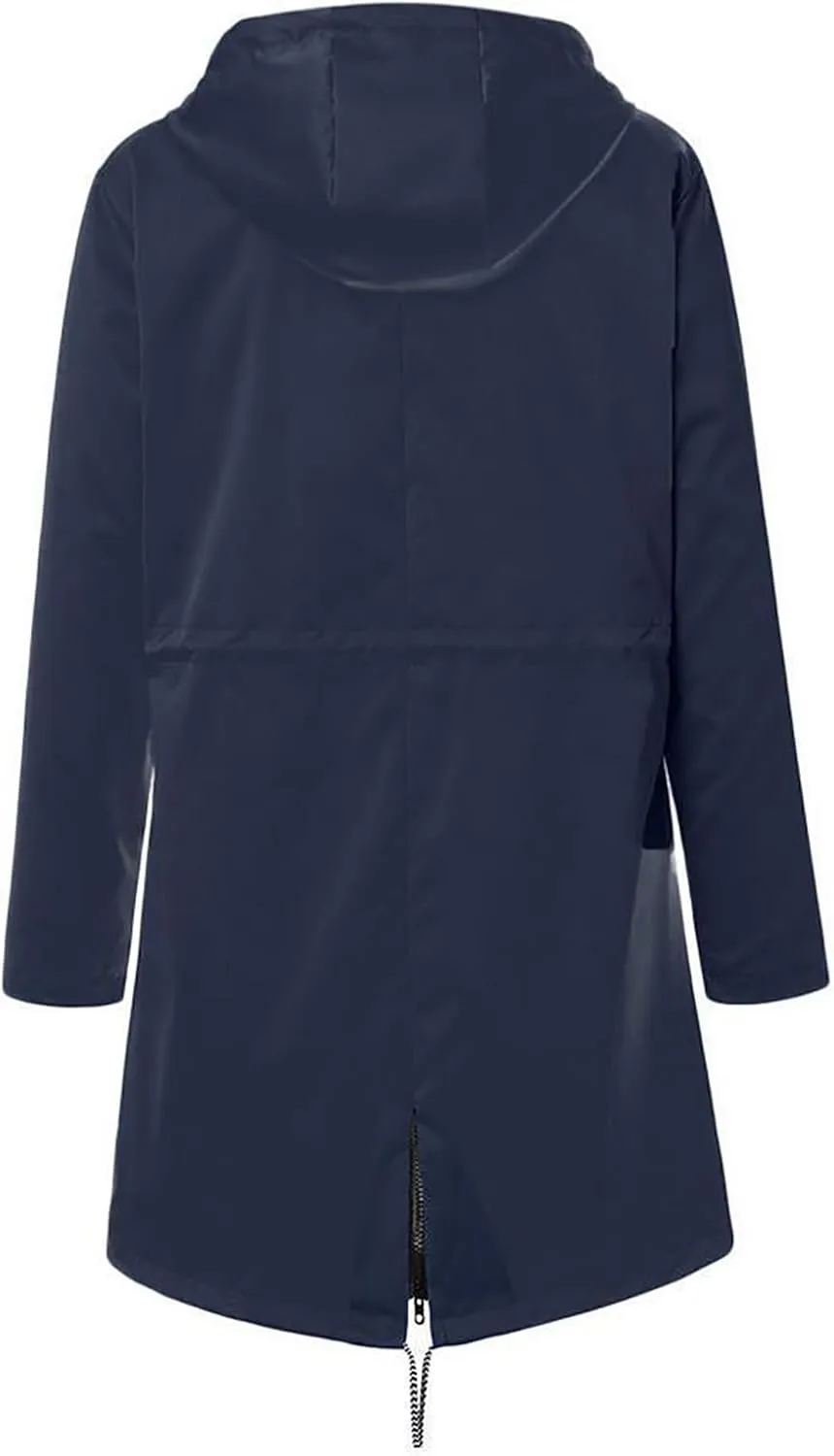 Trench Coat Women Mid Length Zip Up Windproof Rain Jacket Hooded Drawstring Waterproof Jacket with Zipper Pockets