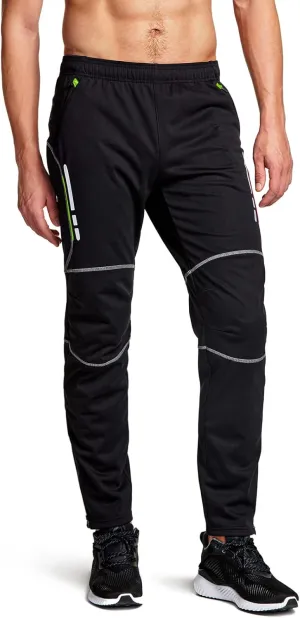 TSLA Men's Thermal Fleece Lined Cycling Pants, Windproof Winter Running Bike Pants for Cold Weather