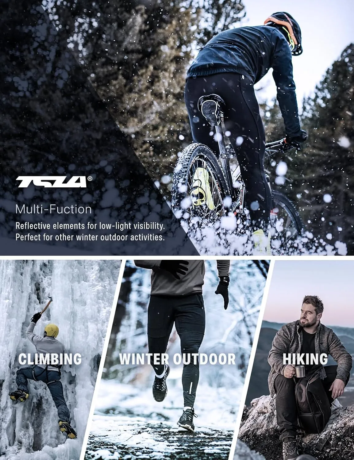 TSLA Men's Thermal Fleece Lined Cycling Pants, Windproof Winter Running Bike Pants for Cold Weather