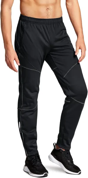 TSLA Men's Thermal Fleece Lined Cycling Pants, Windproof Winter Running Bike Pants for Cold Weather